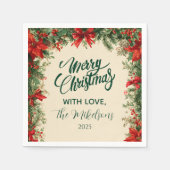 Rustikales Poinsettia Pine Christmas Party Serviette (Vorderseite)