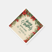 Rustikales Poinsettia Pine Christmas Party Serviette (Ecke)