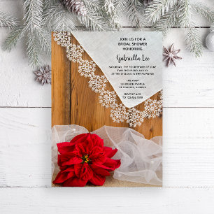 Rustikales Poinsettia und das Brautparty Lace Wint Einladung