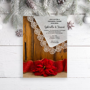 Rustikales Poinsettia Winter Wedding Probe Dinner Einladung