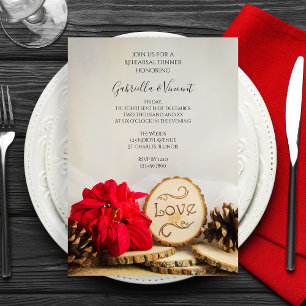Rustikales Poinsettia Winter Wedding Probe Dinner Einladung