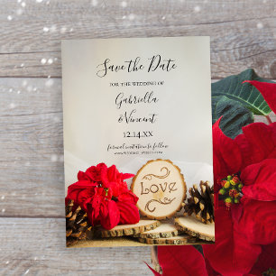 Rustikales Poinsettia Woodland Winter Save the Dat Date