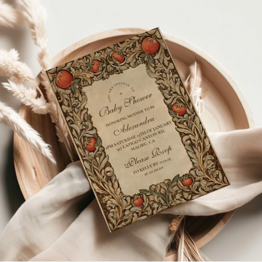Rustikales Pomegranat Vintage Babydusche Einladung