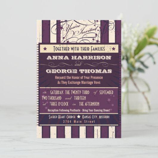 Rustikales Poster: Eggplant Dream Custom Wedding Einladung (Stehend Vorderseite)