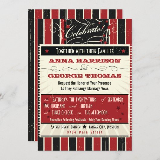 Rustikales Poster: Red & Black Custom Wedding Einladung (Vorne/Hinten)