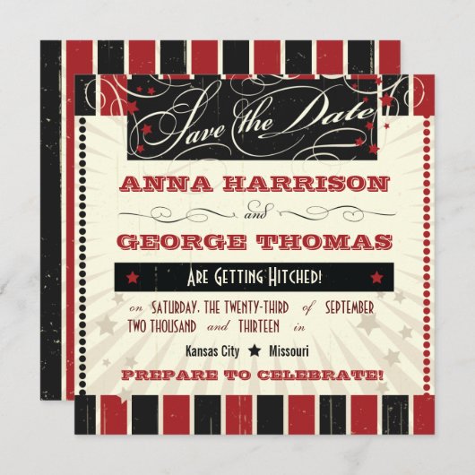 Rustikales Poster: Rot und Schwarz Save the Date (Vorne/Hinten)