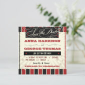 Rustikales Poster: Rot und Schwarz Save the Date (Stehend Vorderseite)