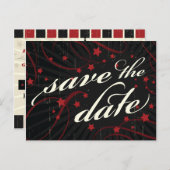 Rustikales Poster: Rot und Schwarz Save the Date Ankündigungspostkarte (Vorne/Hinten)