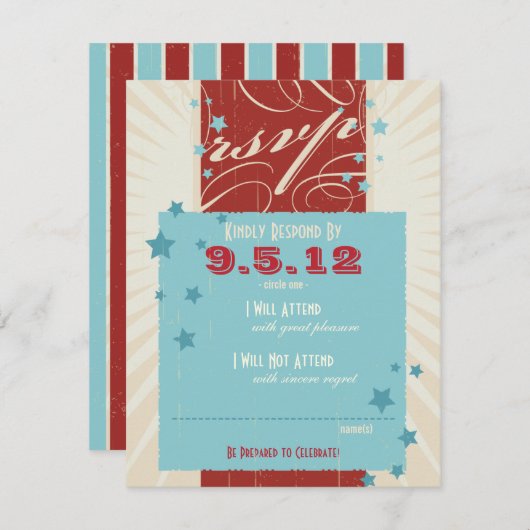 Rustikales Poster: Rot, Weiß und Blau Hochzeit RSV Einladung (Vorne/Hinten)