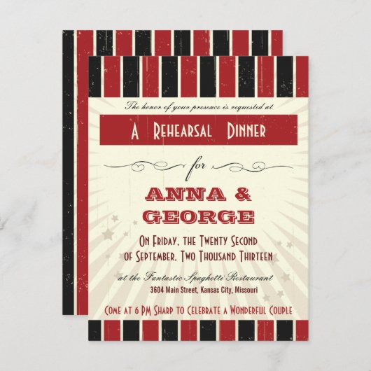 Rustikales Poster: Rote und schwarze Probe Abendes Einladung (Vorne/Hinten)