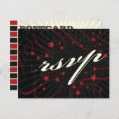 Rustikales Poster: RSVP: Red & Black Wedding Einladungspostkarte (Vorne/Hinten)