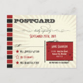 Rustikales Poster: RSVP: Red & Black Wedding Einladungspostkarte (Rückseite)