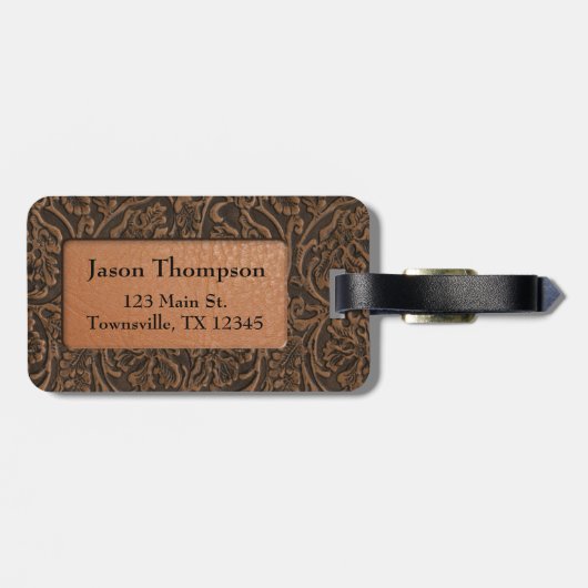 Rustikales prägeartiges Leder Gepäckanhänger (Rückseite horizontal)