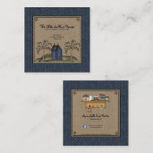 Rustikales primitives Country Saltbox House auf Kr Quadratische Visitenkarte (Vorne/Hinten)