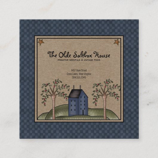 Rustikales primitives Country Saltbox House auf Kr Quadratische Visitenkarte (Vorderseite)