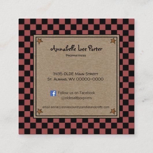 Rustikales primitives Landsaltbox-Haus Quadratische Visitenkarte (Rückseite)