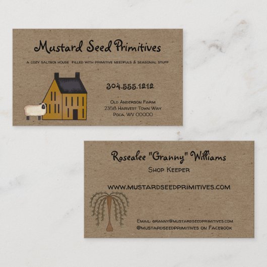 Rustikales primitives Saltbox House & Sheep Countr Visitenkarte (Vorne/Hinten)