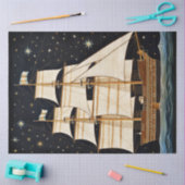 Rustikales, primitives Tallschiff bei nächtlicher  Seidenpapier (Basteln)