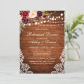 Rustikales Probe-Dinner aus Holz Lights Lace Einladung (Stehend Vorderseite)