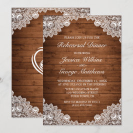 Rustikales Probe-Dinner aus Holz und Weiß Spitzen Einladung