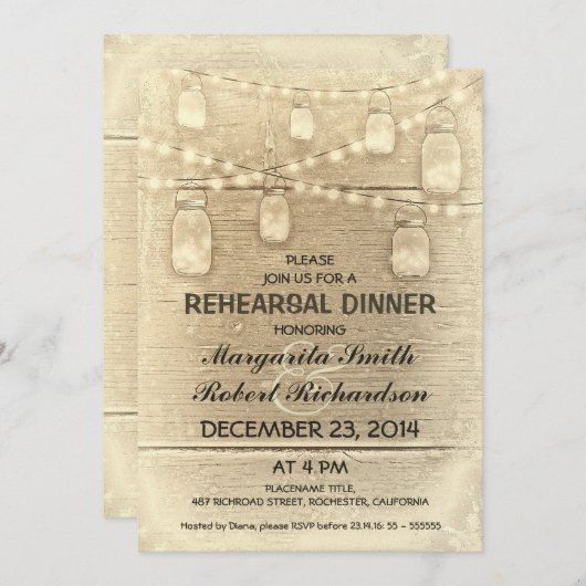 rustikales Probe Dinner Einladung (Vorne/Hinten)