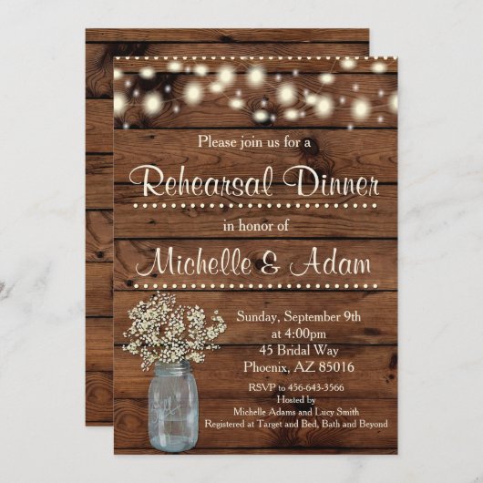 Rustikales Probe Dinner Einladung, Probe Einladung (Vorne/Hinten)