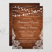 Rustikales Probe Dinner holzende Saitenleuchten Einladung (Vorne/Hinten)