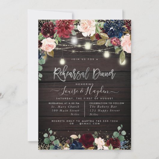 Rustikales Probe Dinner Mason Jars Lichtstrände Einladung (Vorderseite)