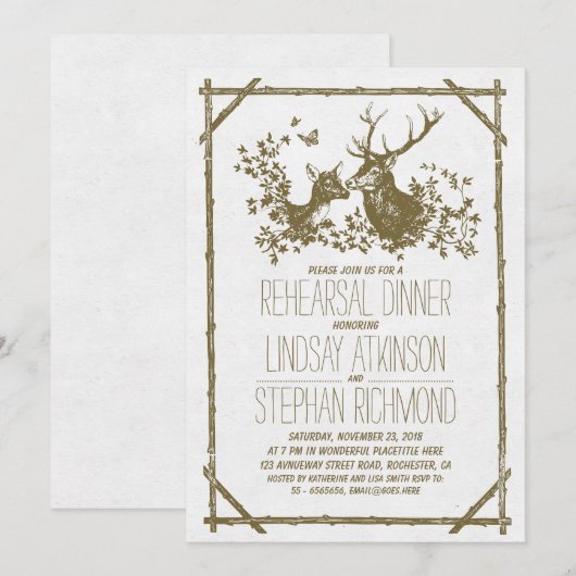 Rustikales Probe-Dinner mit Hirsch einlädt Einladung (Vorne/Hinten)