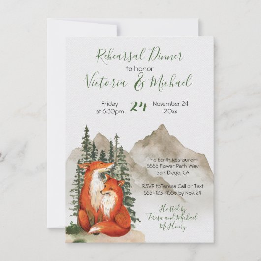 Rustikales Probe Forest Fox Abendessen Einladung (Vorderseite)