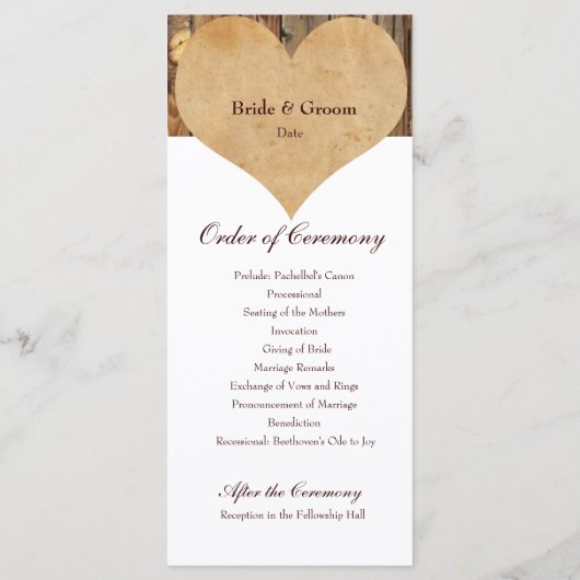 Rustikales Programm für die Hochzeit von Kunstholz (Rückseite)