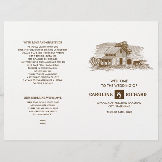 Rustikales Programm für die Hochzeit von Stallholz (Vorderseite)