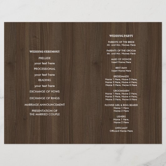 Rustikales Programm für die Hochzeit von Stallholz (Rückseite)