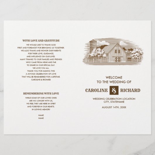 Rustikales Programm für die Hochzeit von Stallholz (Vorderseite)