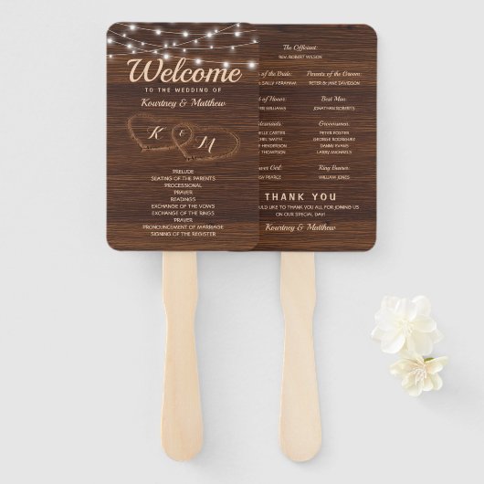Rustikales Programm für Hochzeiten im Holz-Schnitz Fächer (Vorne und Hinten)
