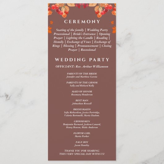 Rustikales Programm zur Hochzeit im Herbst im Herb (Rückseite)