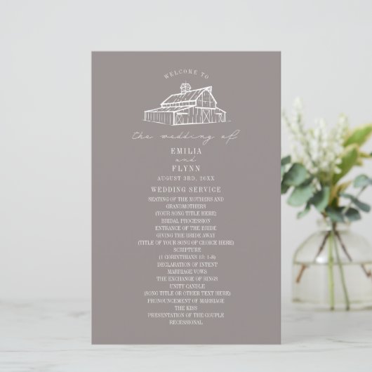 Rustikales Programm zur Hochzeit von Barnen-Amethy (Stehend Vorderseite)