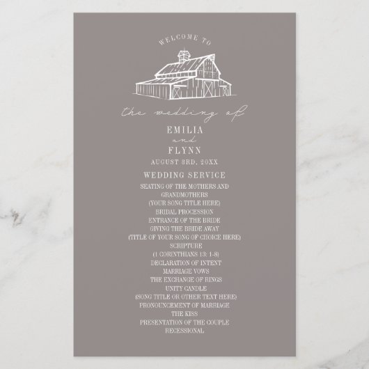 Rustikales Programm zur Hochzeit von Barnen-Amethy (Vorderseite)