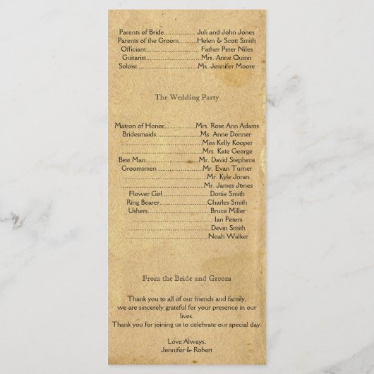 Rustikales Programm zur Hochzeit von Stallholz (Rückseite)