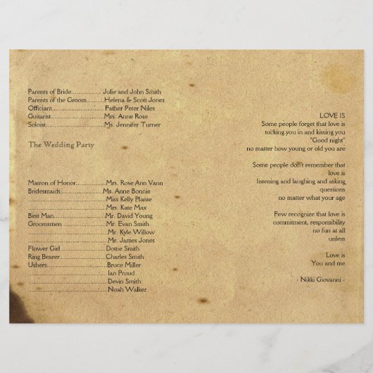 Rustikales Programm zur Hochzeit von Stallholz (Rückseite)