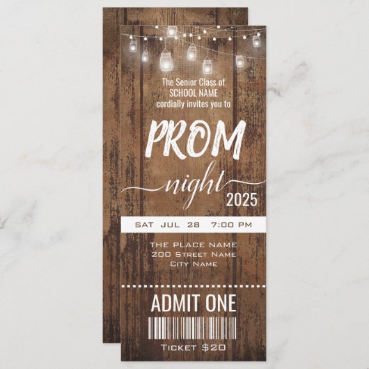 Rustikales Prom Night Party Ticket Einladung (Vorne/Hinten)