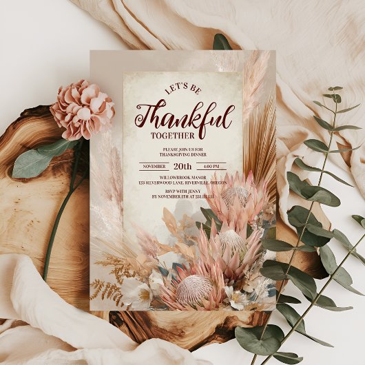 Rustikales Protea Bloom Erntedank Dinner Einladung