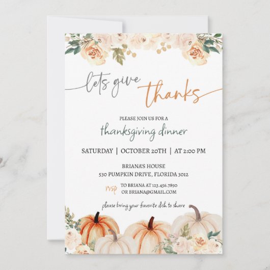 Rustikales Pumpkin Erntedank Dinner Einladung (Vorderseite)