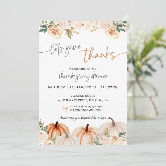 Rustikales Pumpkin Erntedank Dinner Einladung (Stehend Vorderseite)