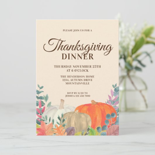 Rustikales Pumpkin Erntedank Dinner Einladung (Stehend Vorderseite)