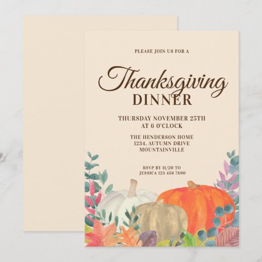 Rustikales Pumpkin Erntedank Dinner Einladung (Vorne/Hinten)
