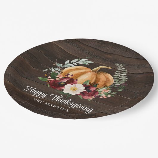 Rustikales Pumpkin Erntedank Dinner Pappteller (Schrägansicht)