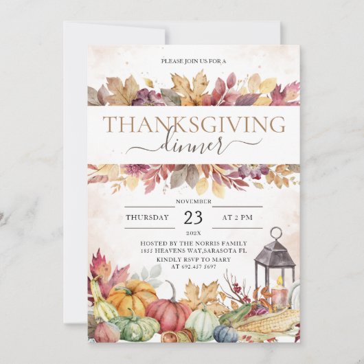 Rustikales Pumpkin Fall Erntedank Dinner Einladung (Vorderseite)