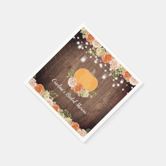 Rustikales Pumpkin Fall Floral Brautparty Serviette (Ecke)
