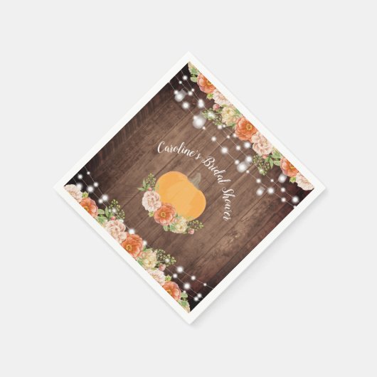 Rustikales Pumpkin Fall Floral Brautparty Serviette (Ecke)